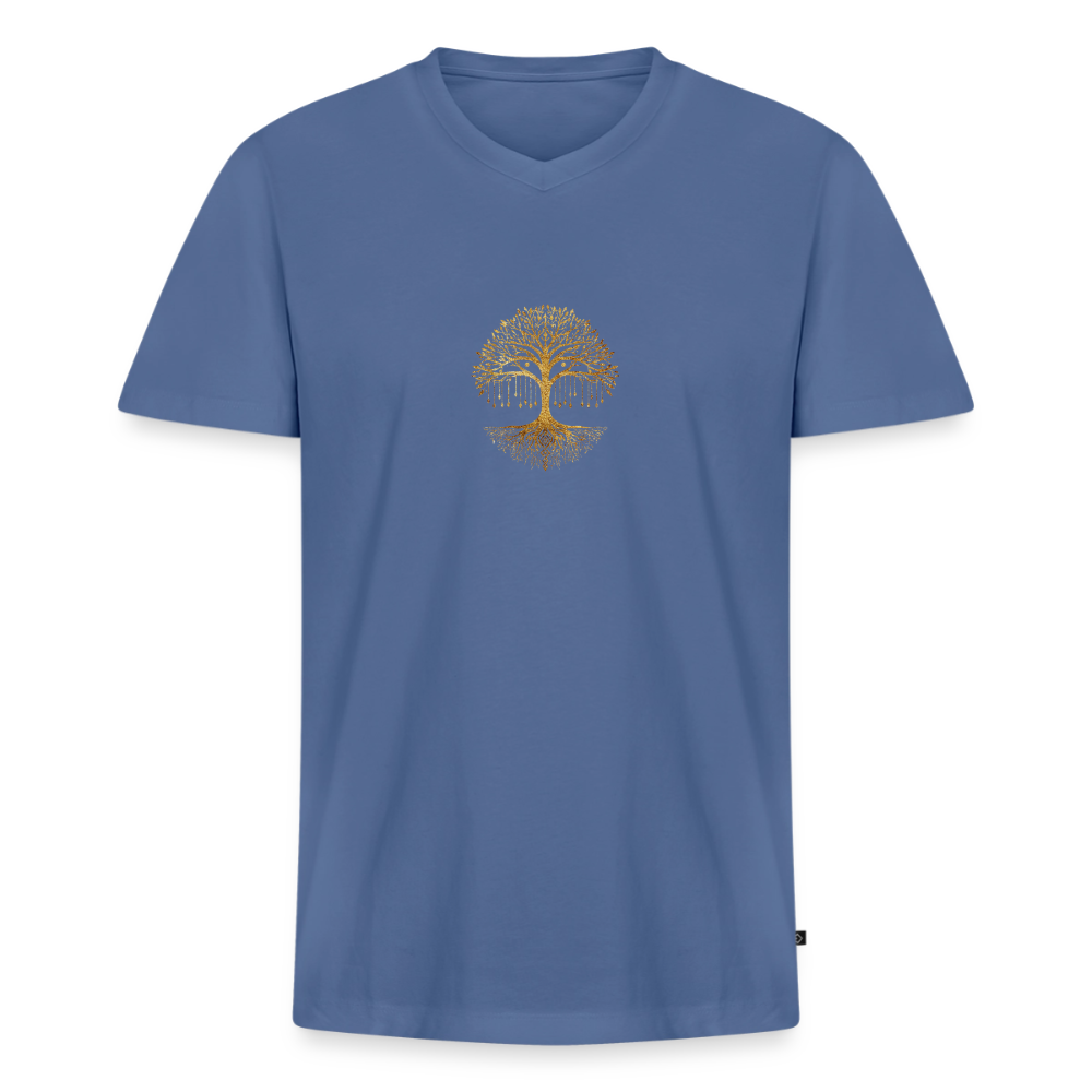 Männer Bio-T-Shirt mit V-Ausschnitt "Weltenbaum" - Taubenblau