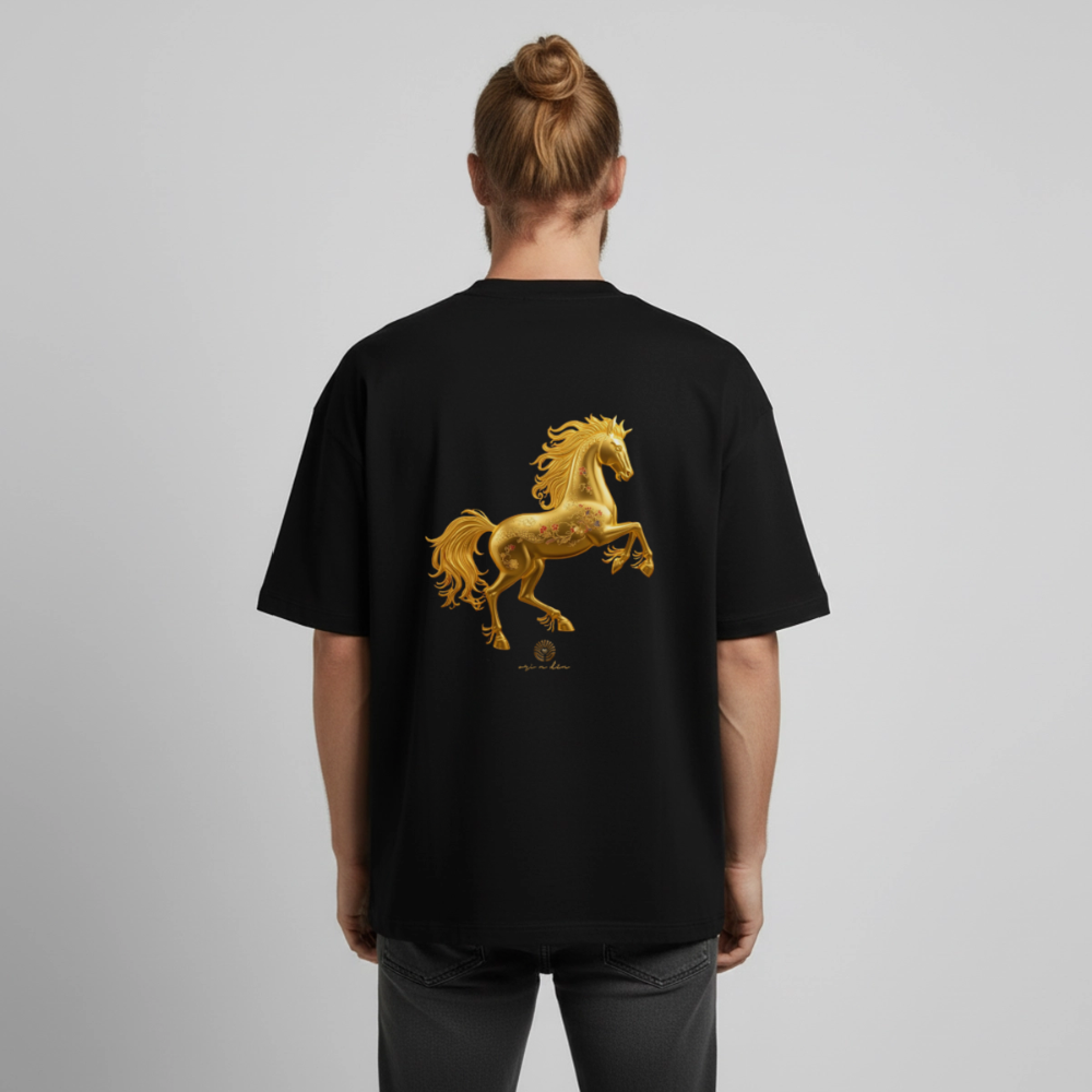 Heavyweight Unisex Bio T-Shirt "Feuerpferd - Schwarz