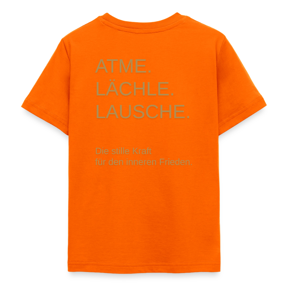 Teenager T-Shirt "Effatá" Rückseite "Die stille Kraft für den inneren Frieden." - Orange