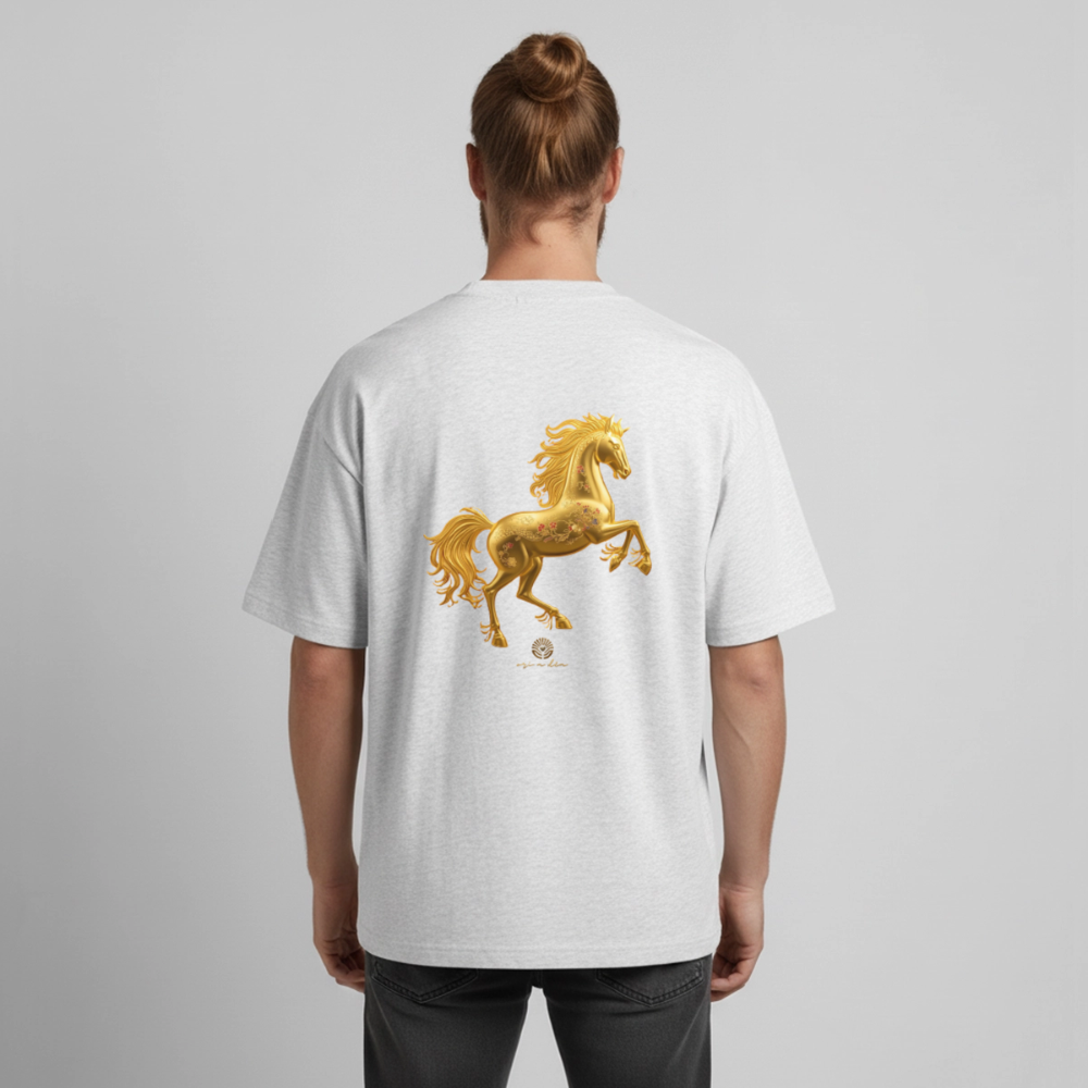Heavyweight Unisex Bio T-Shirt "Feuerpferd - Kühles Grau meliert