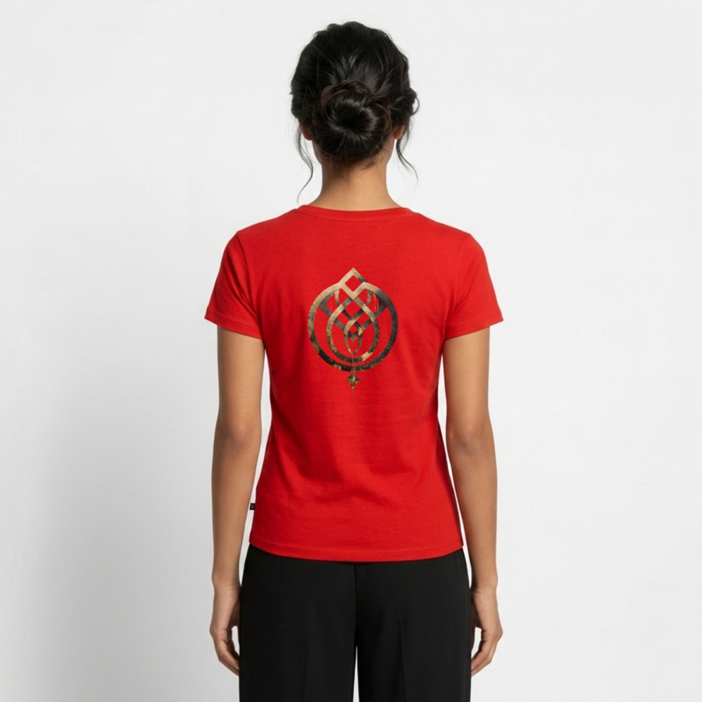 Frauen Bio-T-Shirt mit V-Ausschnitt Anima Soluta – beidseitig bedruck - Rot