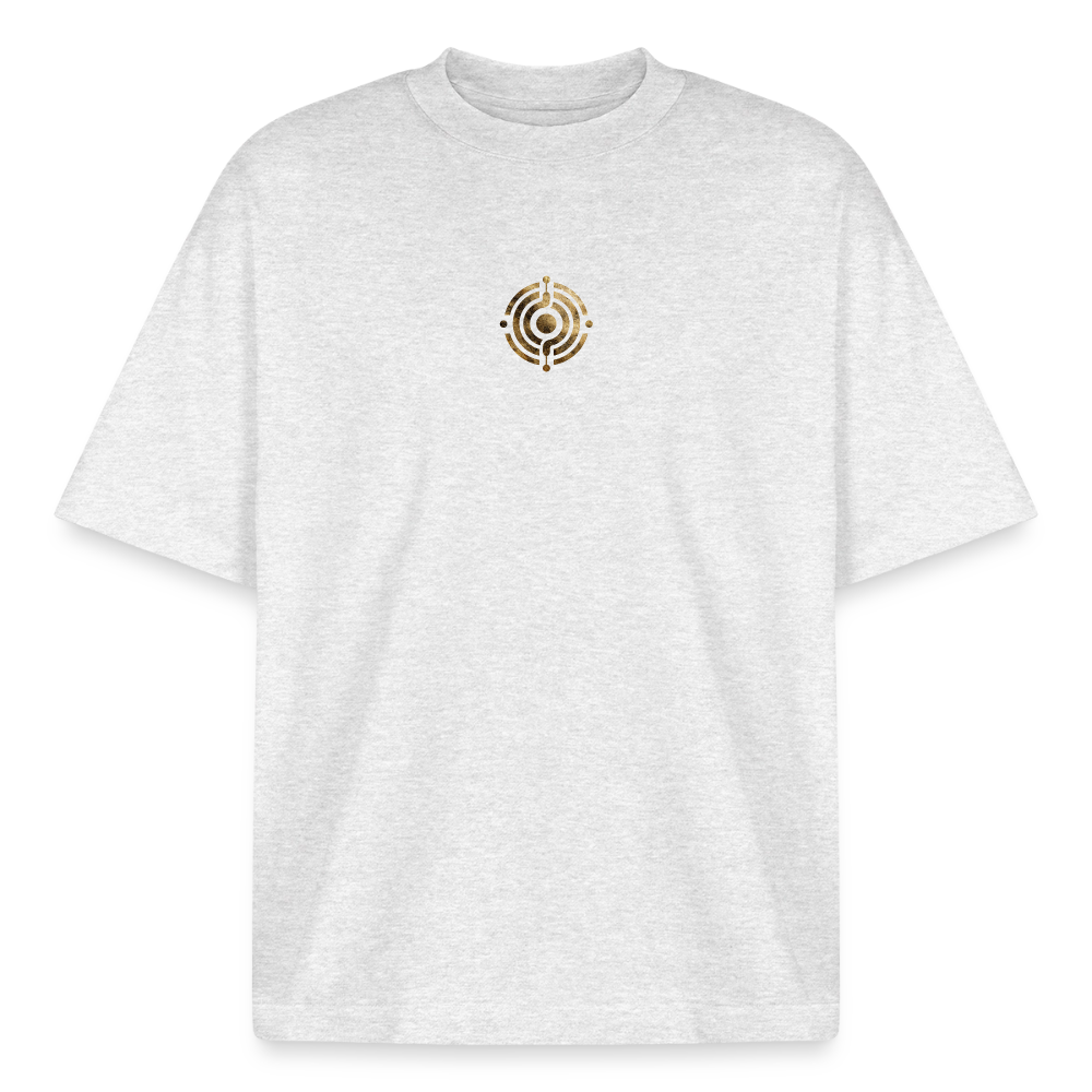 Heavyweight Unisex Bio T-Shirt "Effatá – öffne dich" Rückseite "Die stille Kraft für den inneren Frieden.§ - Kühles Grau meliert
