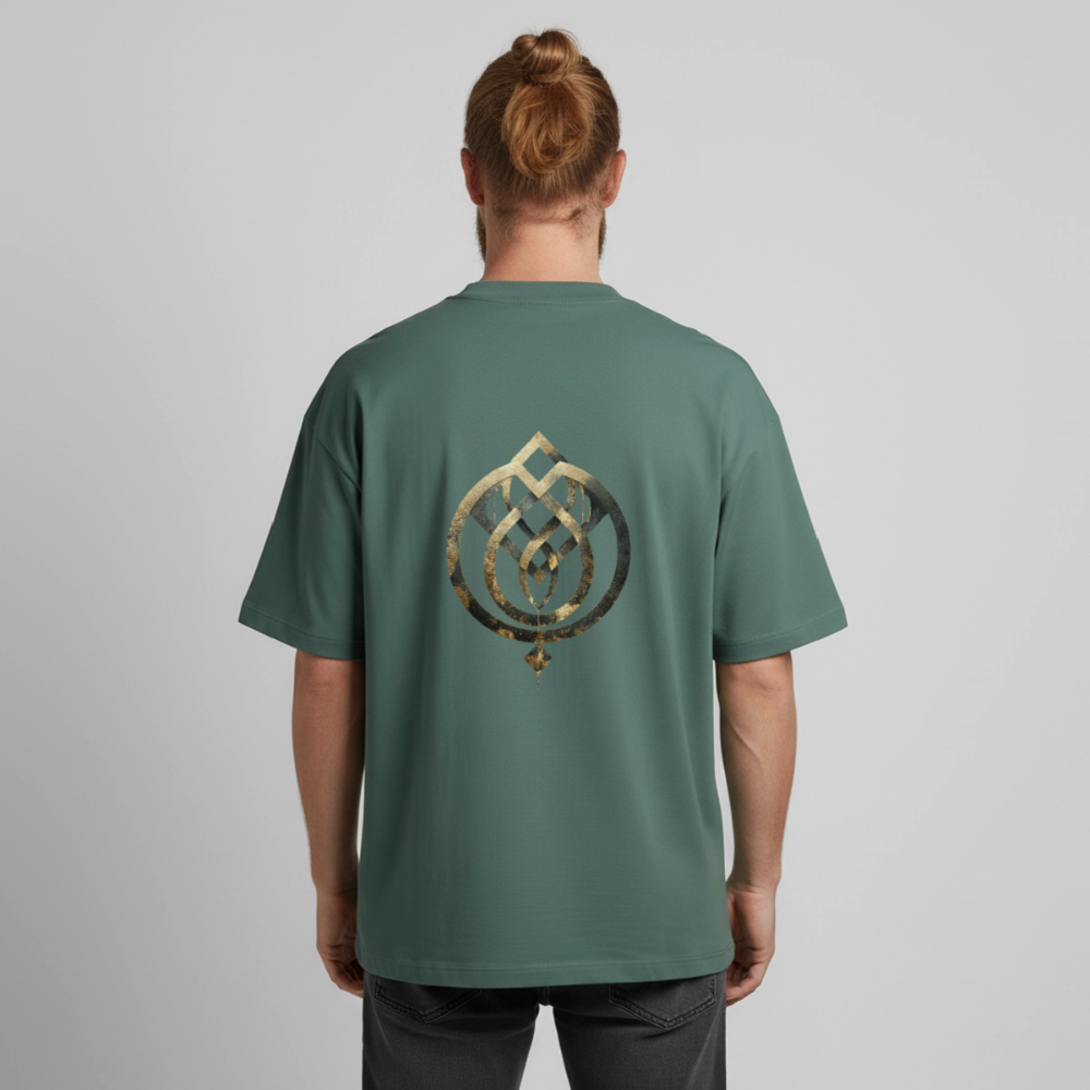 Heavyweight Unisex BioT-Shirt "Anima Soluta" vorne & hinten bedruckt - Grüner Bucht