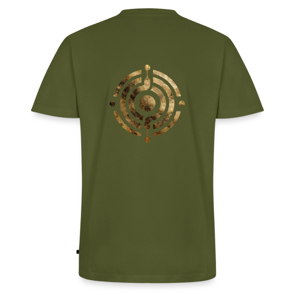 Männer Bio-T-Shirt mit V-Ausschnitt bedruckt vorne & hinten "Effatá – öffne dich." - Khaki