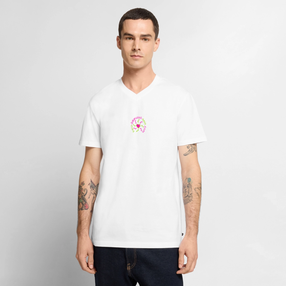 Männer Bio-T-Shirt mit V-Ausschnitt Herz-bewusst-sein - Weiß