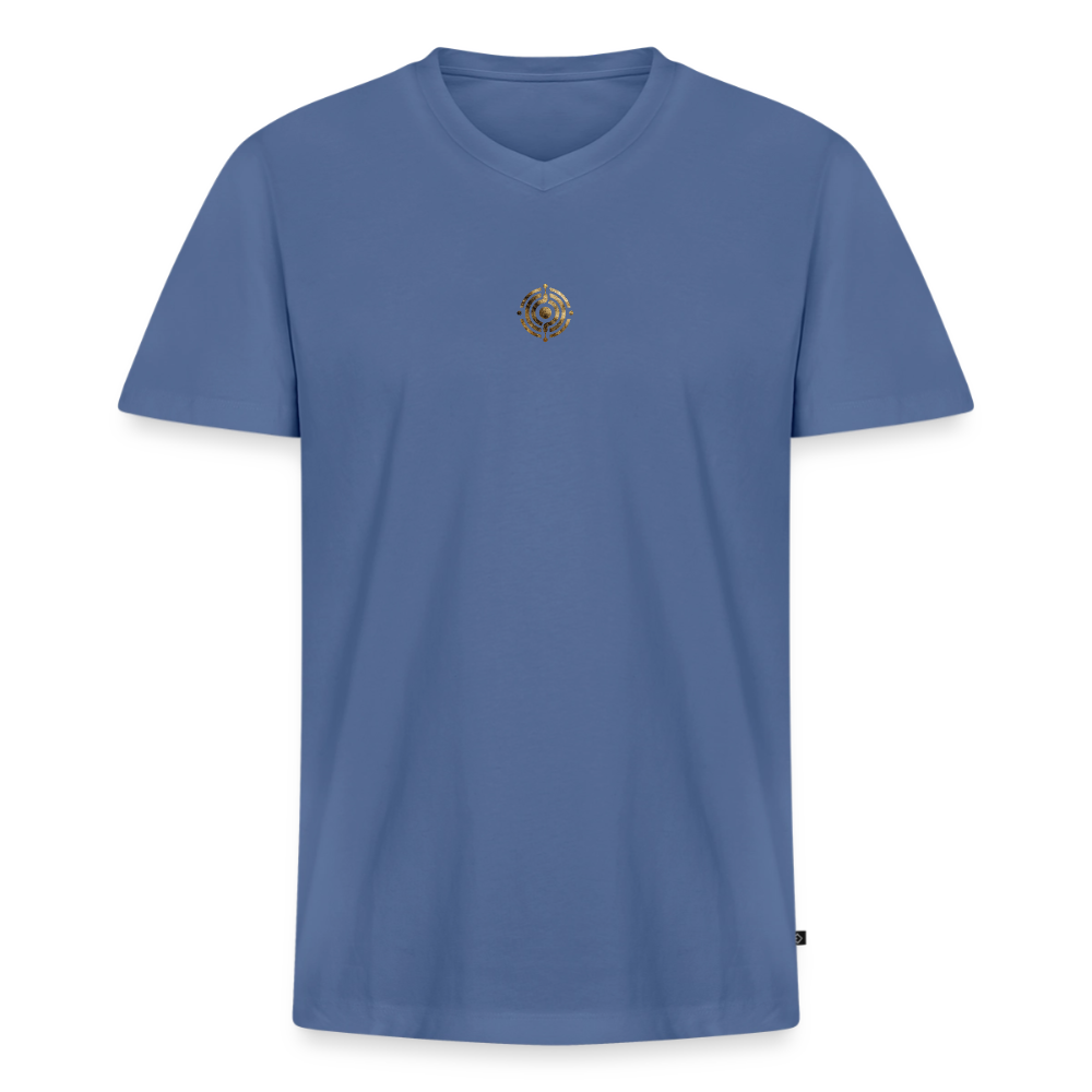 Männer Bio-T-Shirt mit V-Ausschnitt bedruckt vorne & hinten "Effatá – öffne dich." - Taubenblau