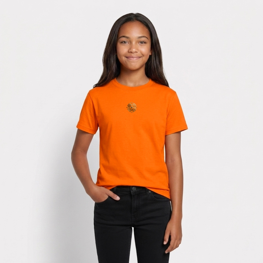 Teenager T-Shirt "Effatá" Rückseite "Die stille Kraft für den inneren Frieden." - Orange