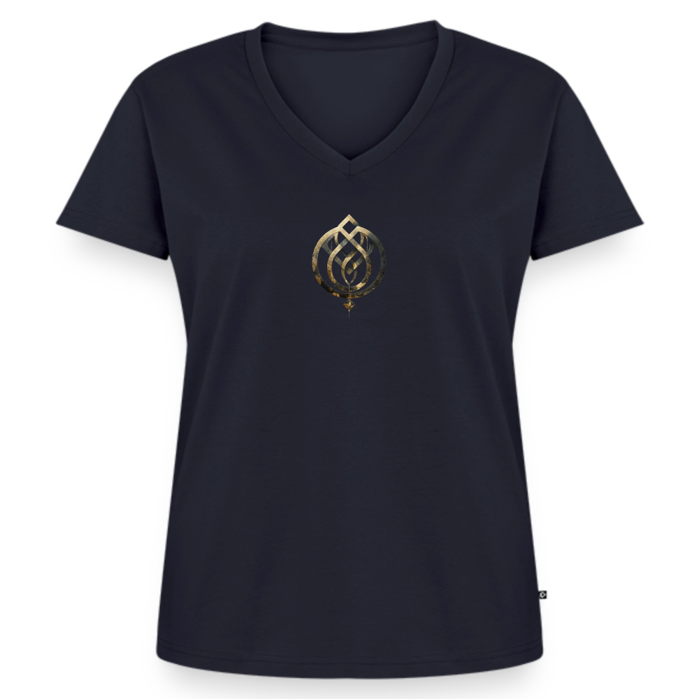 Frauen Bio-T-Shirt mit V-Ausschnitt Anima Soluta – beidseitig bedruck - Navy