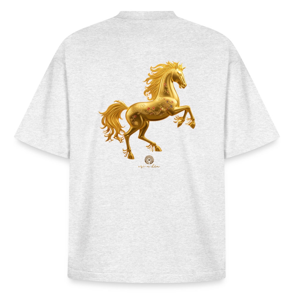 Heavyweight Unisex Bio T-Shirt "Feuerpferd - Kühles Grau meliert