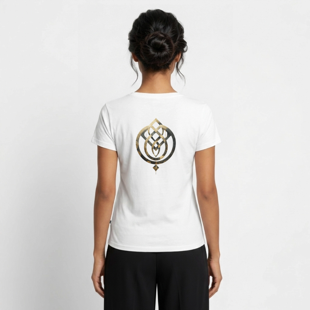 Frauen Bio-T-Shirt mit V-Ausschnitt Anima Soluta – beidseitig bedruck - Weiß