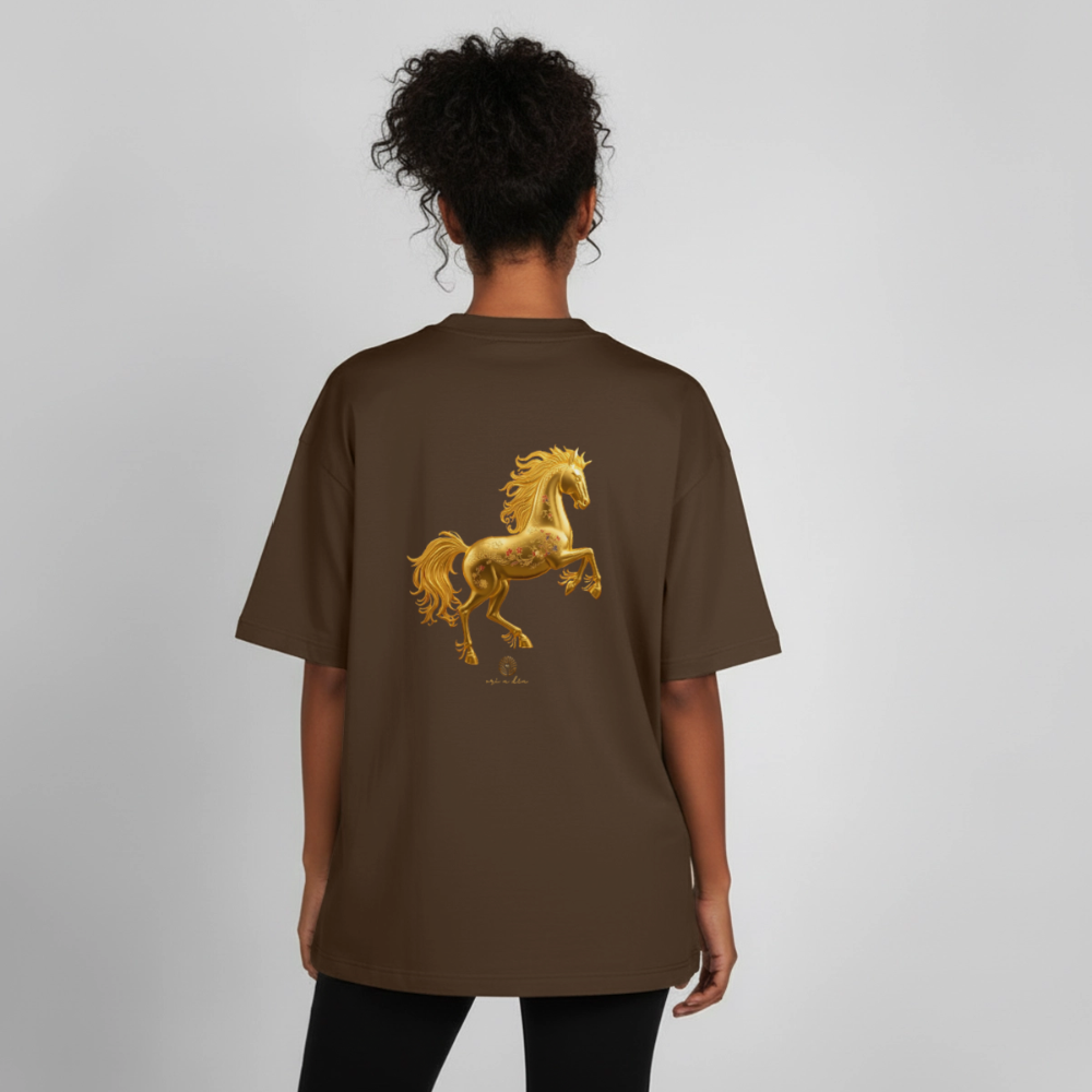 Heavyweight Unisex Bio T-Shirt "Feuerpferd - Dunkelbraun