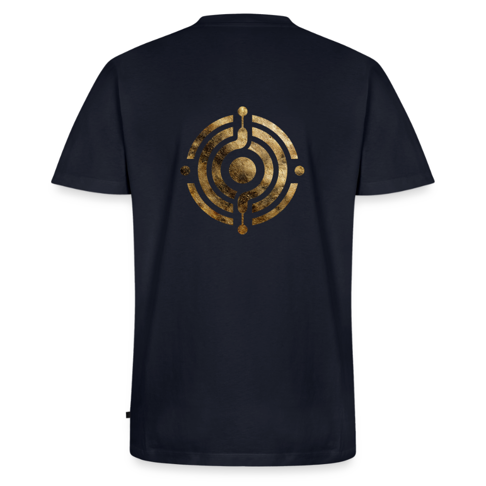 Männer Bio-T-Shirt mit V-Ausschnitt bedruckt vorne & hinten "Effatá – öffne dich." - Navy