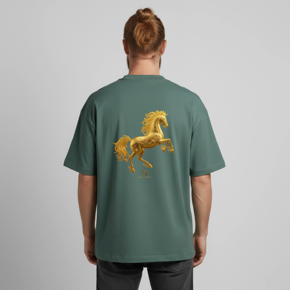 Heavyweight Unisex Bio T-Shirt "Feuerpferd - Grüner Bucht