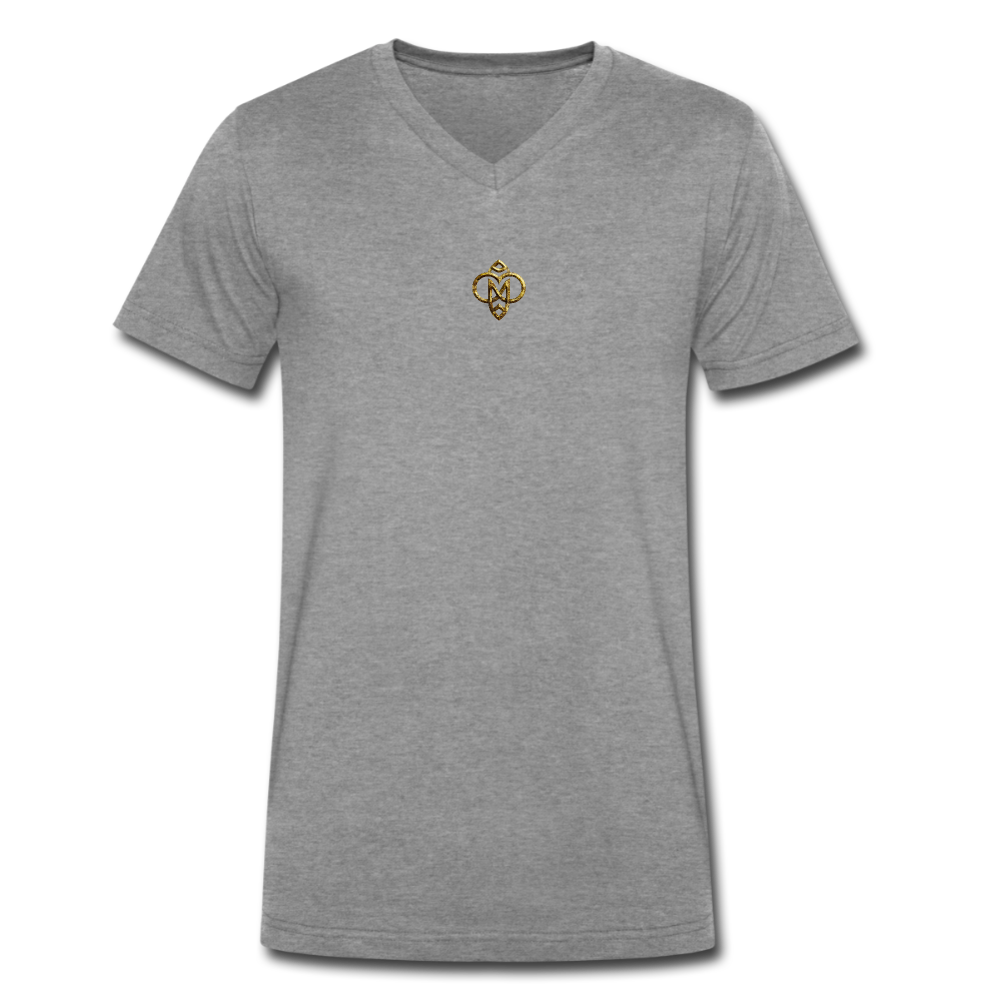 Männer Bio-T-Shirt mit V-Ausschnitt "Die höchste Monade" Druck vorne & hinten - Dunkelgrau meliert