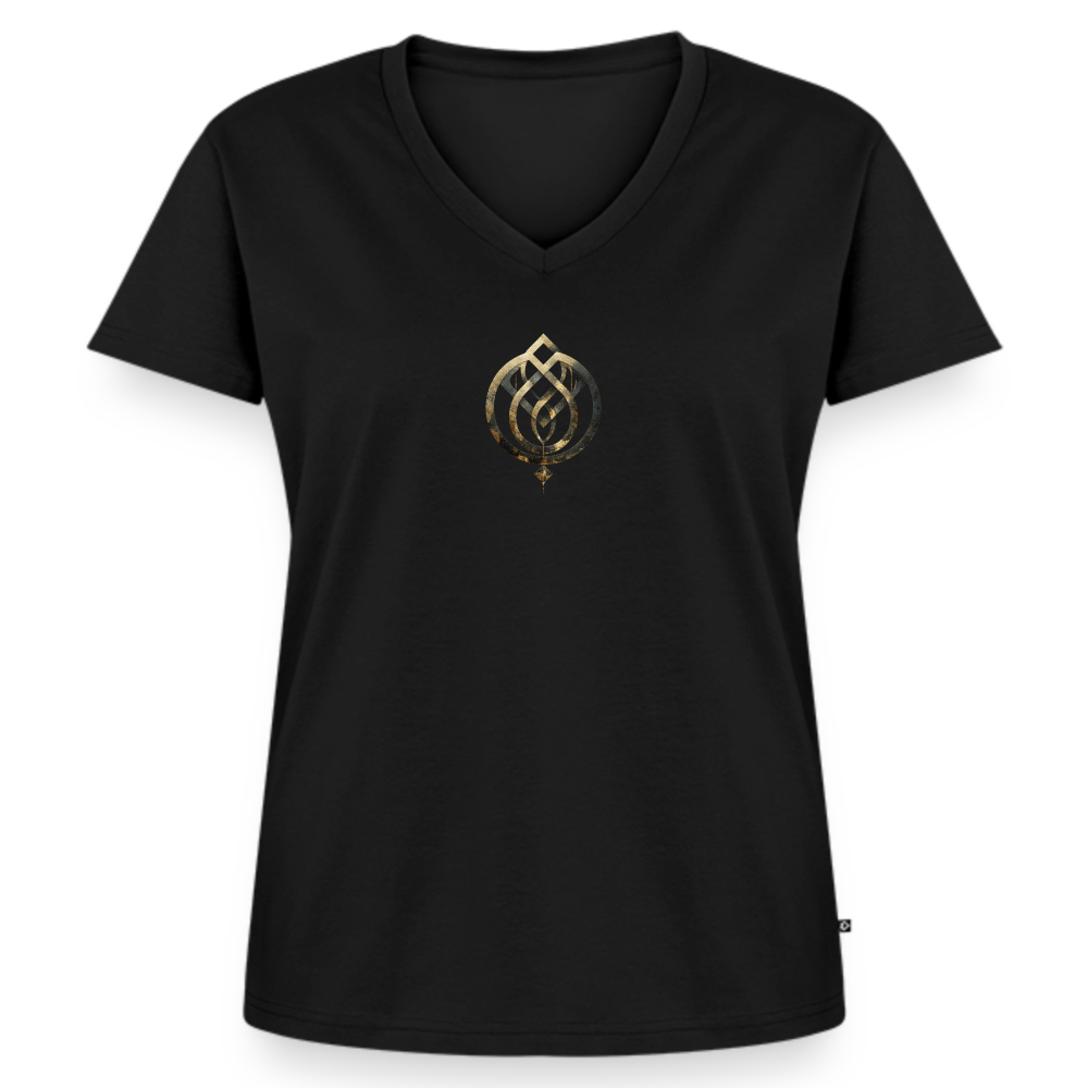 Frauen Bio-T-Shirt mit V-Ausschnitt Anima Soluta – beidseitig bedruck - Schwarz