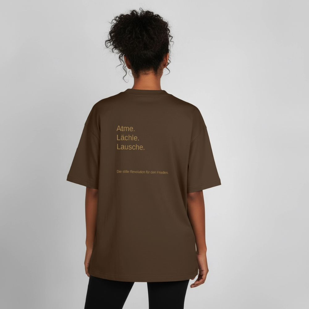 Heavyweight Unisex Bio T-Shirt "Atme Lächle Lausche" - Dunkelbraun