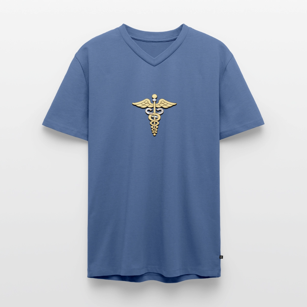 Männer Bio-T-Shirt mit V-Ausschnitt "Merkurstab" - Taubenblau
