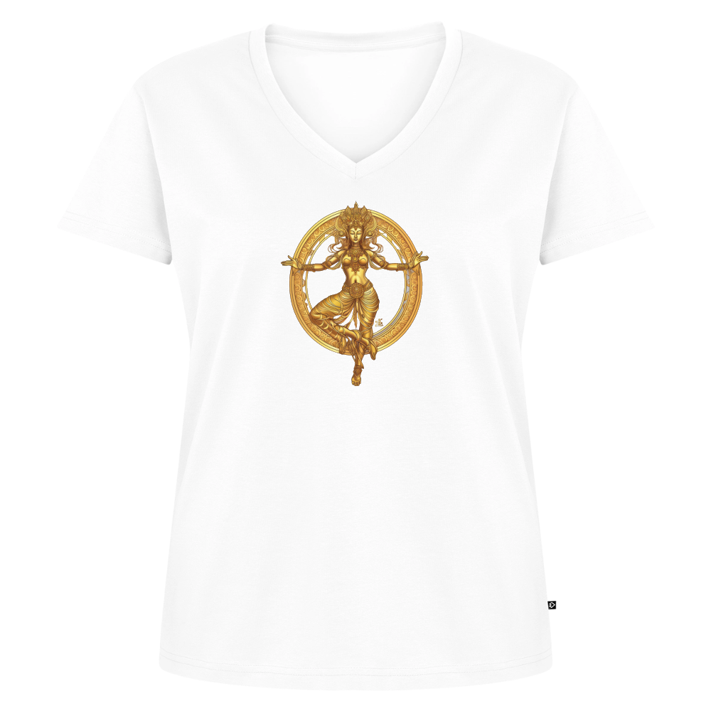 Frauen Bio-T-Shirt mit V-Ausschnitt Golden Dakini - Weiß
