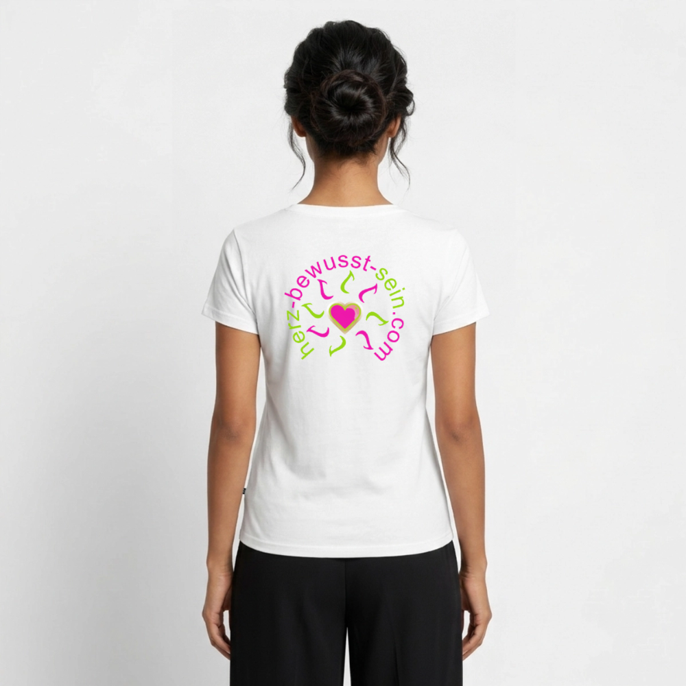 Frauen Bio-T-Shirt mit V-Ausschnitt Herz-bewusst-sein - Weiß