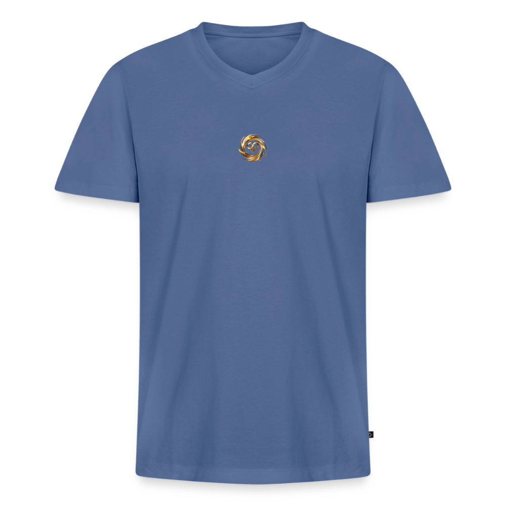 Männer Bio-T-Shirt mit V-Ausschnitt bedruckt vorne & hinten "ICH BIN" - Taubenblau
