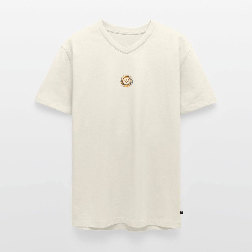 Männer Bio-T-Shirt mit V-Ausschnitt bedruckt vorne & hinten "ICH BIN" - Naturweiß