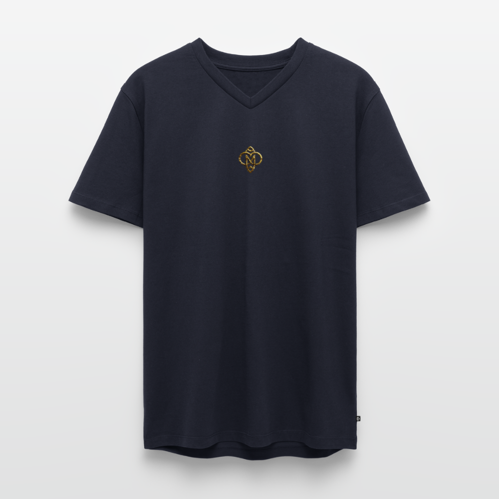 Männer Bio-T-Shirt mit V-Ausschnitt "Die höchste Monade" Druck vorne & hinten - Navy