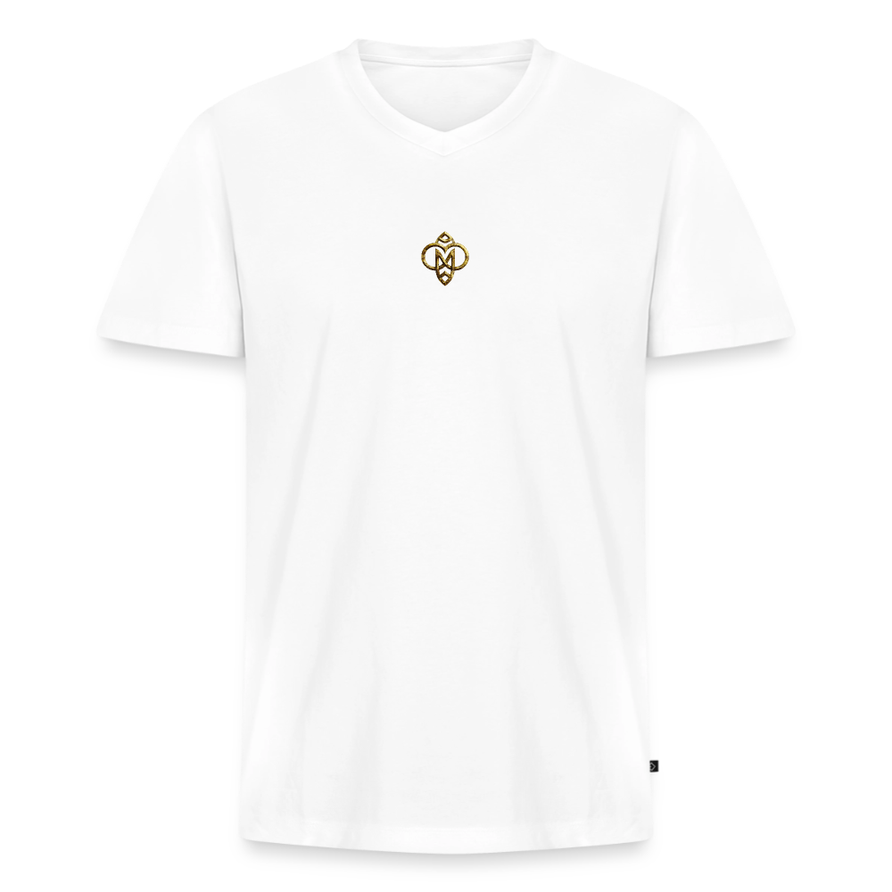 Männer Bio-T-Shirt mit V-Ausschnitt "Die höchste Monade" Druck vorne & hinten - Weiß