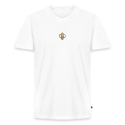 Männer Bio-T-Shirt mit V-Ausschnitt "Die höchste Monade" Druck vorne & hinten - Weiß