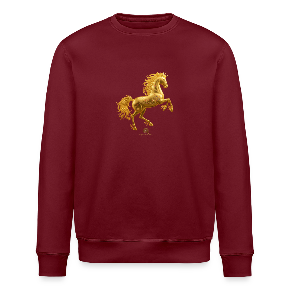 Unisex Bio-Sweatshirt "Feuerpferd" - Burgunderrot