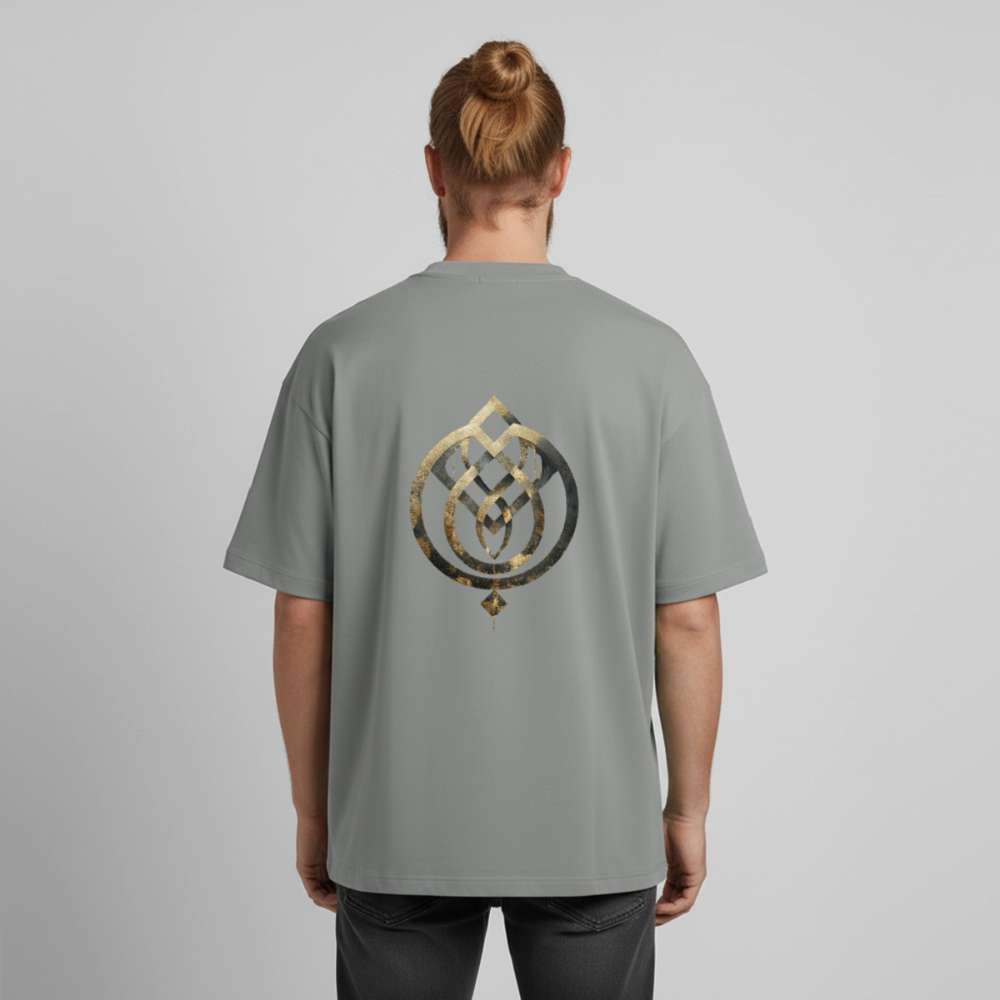 Heavyweight Unisex BioT-Shirt "Anima Soluta" vorne & hinten bedruckt - Nebelgrau