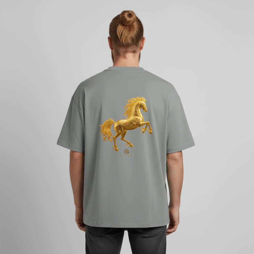 Heavyweight Unisex Bio T-Shirt "Feuerpferd - Nebelgrau