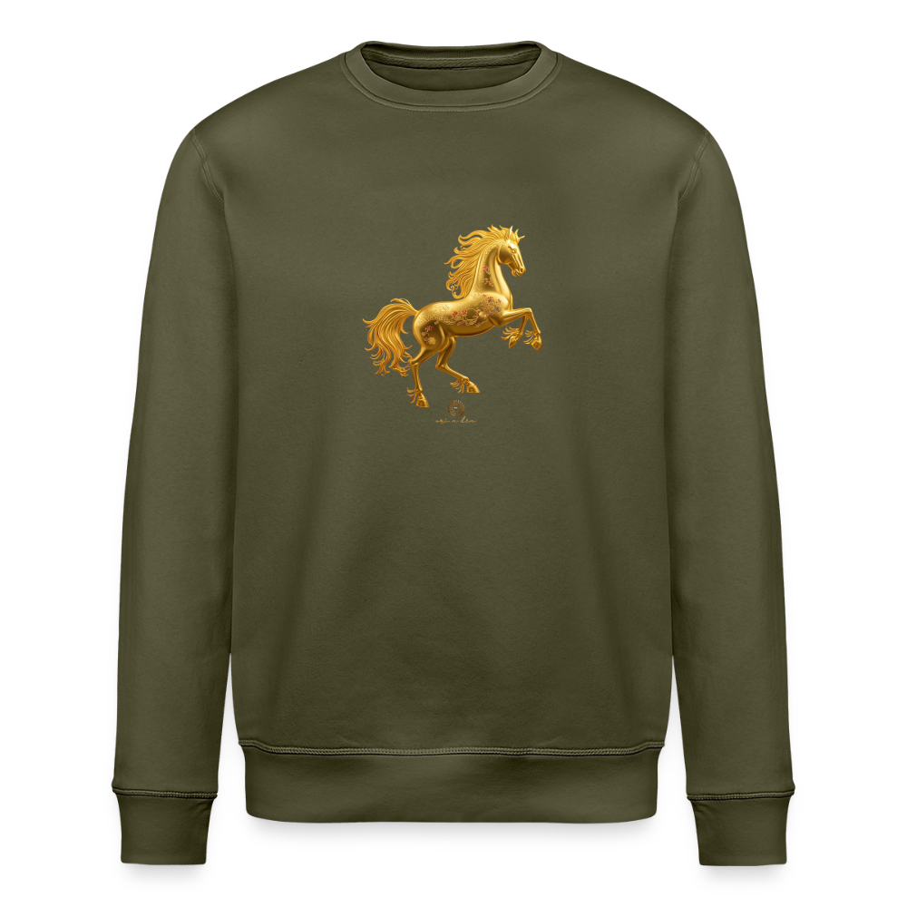 Unisex Bio-Sweatshirt "Feuerpferd" - Khaki