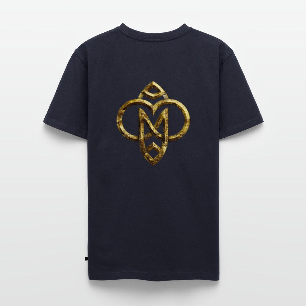Männer Bio-T-Shirt mit V-Ausschnitt "Die höchste Monade" Druck vorne & hinten - Navy