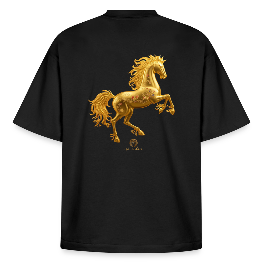 Heavyweight Unisex Bio T-Shirt "Feuerpferd - Schwarz