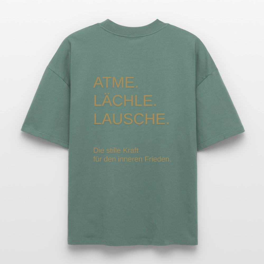 Heavyweight Unisex Bio T-Shirt "Effatá – öffne dich" Rückseite "Die stille Kraft für den inneren Frieden.§ - Grüner Bucht