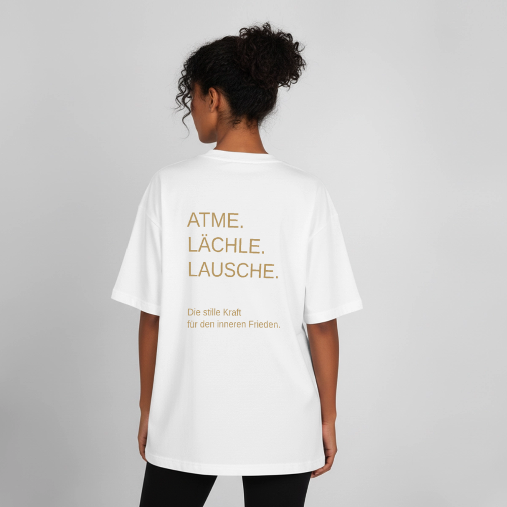 Heavyweight Unisex Bio T-Shirt "Effatá – öffne dich" Rückseite "Die stille Kraft für den inneren Frieden.§ - Weiß