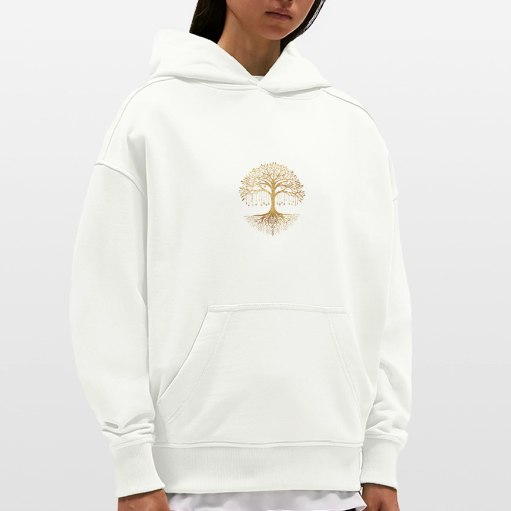 Heavyweight Oversized Organic Hoodie "Weltenbaum"  Made in EU - OFF WHITE