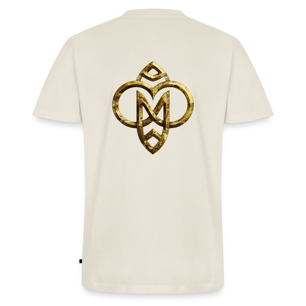Männer Bio-T-Shirt mit V-Ausschnitt "Die höchste Monade" Druck vorne & hinten - Naturweiß