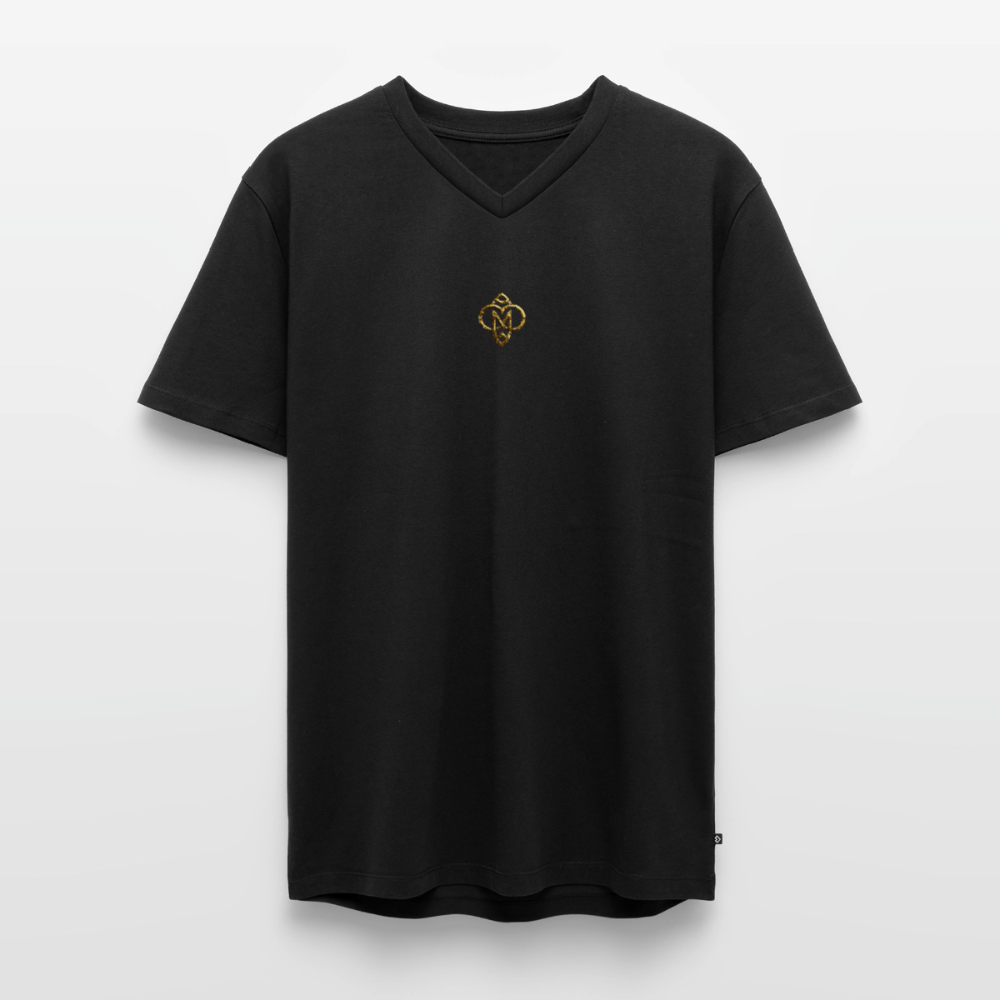 Männer Bio-T-Shirt mit V-Ausschnitt "Die höchste Monade" Druck vorne & hinten - Schwarz