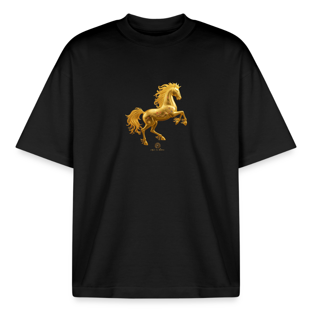 Heavyweight Unisex Bio T-Shirt 	"Feuerpferd" - Schwarz