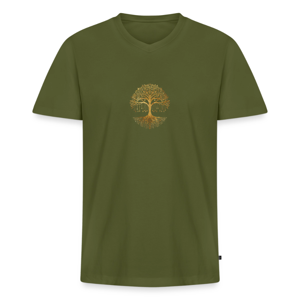 Männer Bio-T-Shirt mit V-Ausschnitt "Weltenbaum" - Khaki
