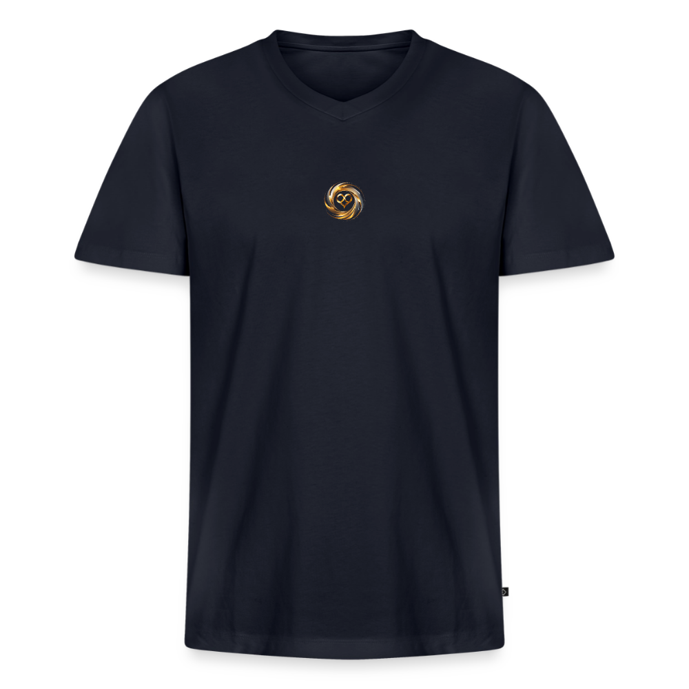 Männer Bio-T-Shirt mit V-Ausschnitt bedruckt vorne & hinten "ICH BIN" - Navy