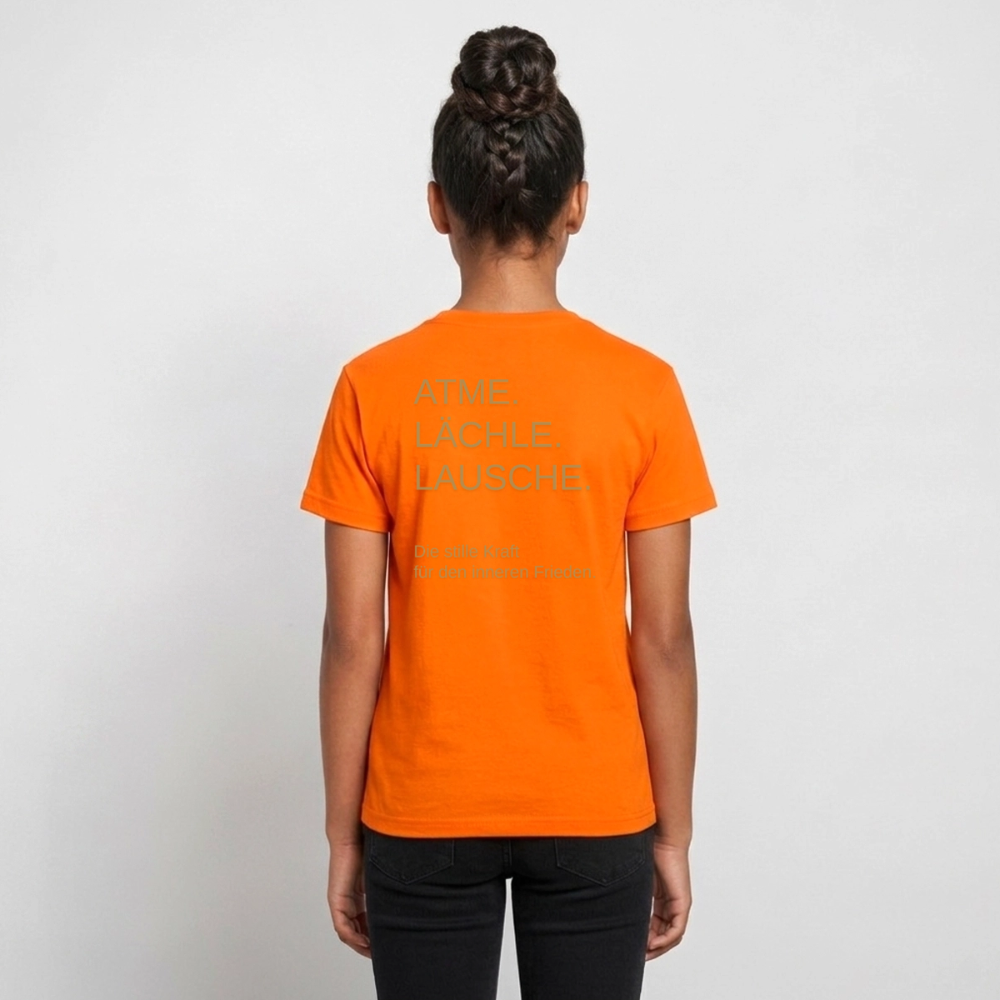 Teenager T-Shirt "Effatá" Rückseite "Die stille Kraft für den inneren Frieden." - Orange