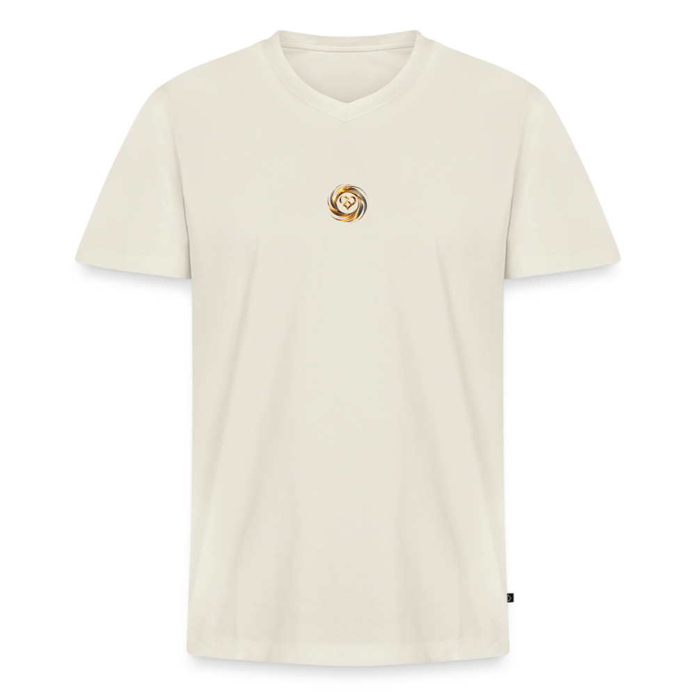 Männer Bio-T-Shirt mit V-Ausschnitt bedruckt vorne & hinten "ICH BIN" - Naturweiß
