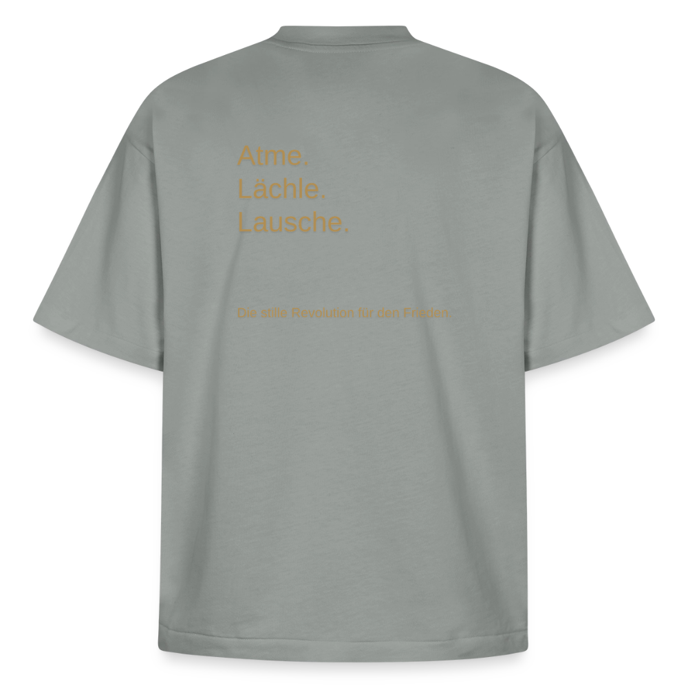 Heavyweight Unisex Bio T-Shirt "Atme Lächle Lausche" - Nebelgrau