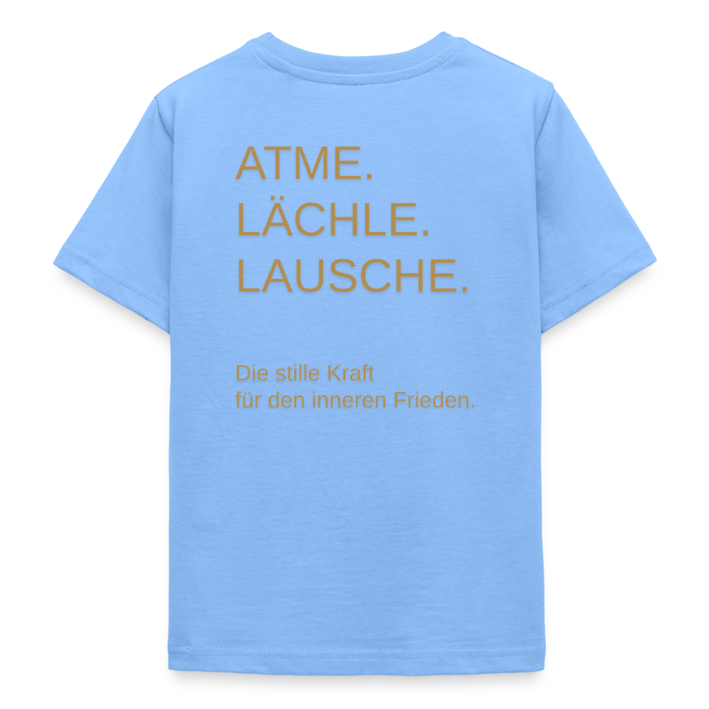 Teenager T-Shirt "Effatá" Rückseite "Die stille Kraft für den inneren Frieden." - Himmelblau