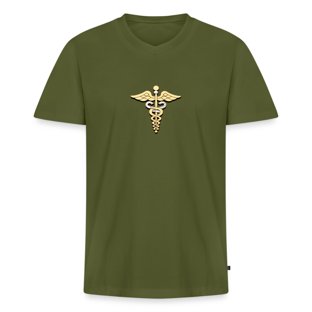 Männer Bio-T-Shirt mit V-Ausschnitt "Merkurstab" - Khaki