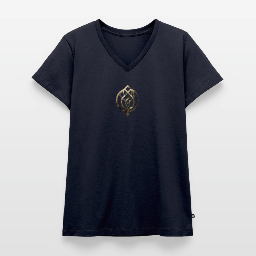 Frauen Bio-T-Shirt mit V-Ausschnitt Anima Soluta – beidseitig bedruck - Navy