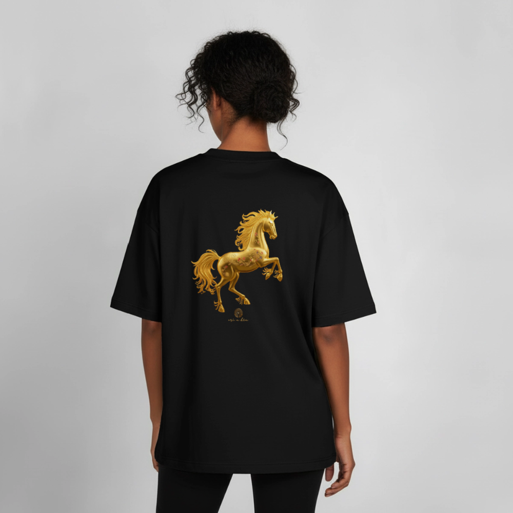Heavyweight Unisex Bio T-Shirt "Feuerpferd - Schwarz