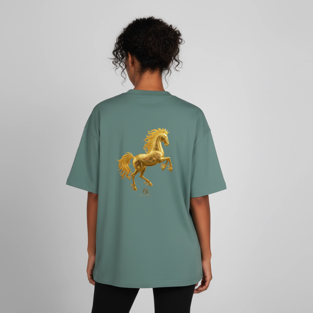 Heavyweight Unisex Bio T-Shirt "Feuerpferd - Grüner Bucht